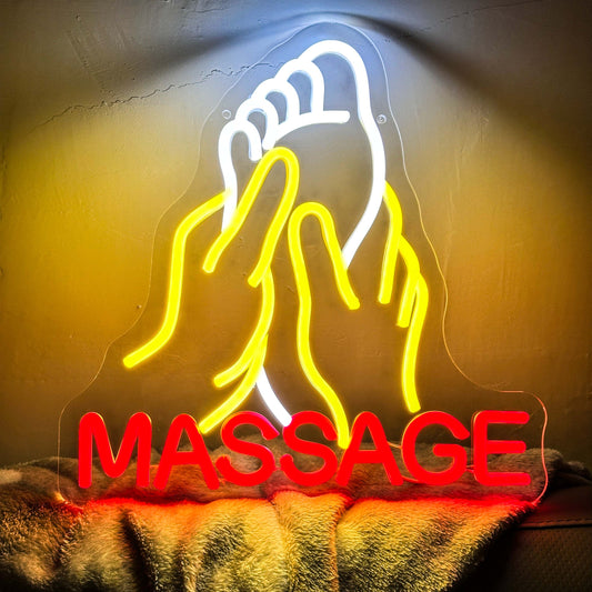 Foot Massage Neon Sign for Massage Room Wall Decor, Spa Decor for Massage Business Window, Massage Essentials Lamp, Massage Decor for Business, LED Neon Light Business Sign for Wall