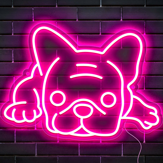 French Bulldog Neon Sign for Wall Decor Cute Puppy Pink LED Neon Dog USB Powered Night Light