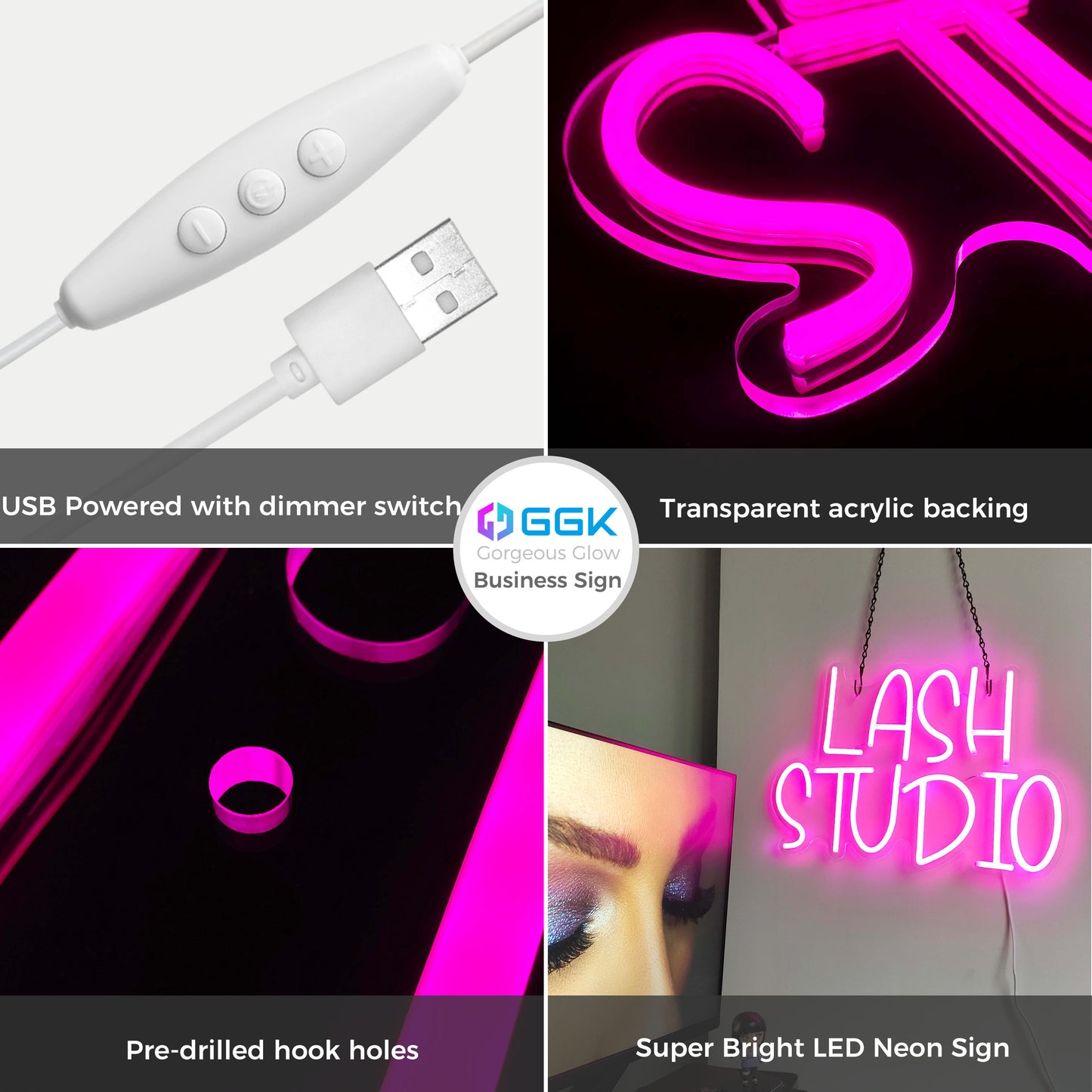 Lash Studio Neon Sign Lashes Room Decor LED Light Business Neon Signs for Lash Lounge, Beauty Salon, Office Decorations