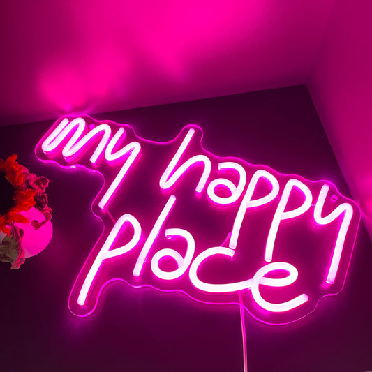 My Happy Place Neon Sign LED Light up My Happy Place Sign for Wall Decor Pink Neon Lights