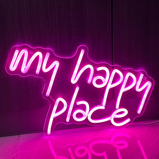 My Happy Place Neon Sign LED Light up My Happy Place Sign for Wall Decor Pink Neon Lights