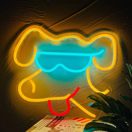 Dog Neon Sign Cute Glasses Dog LED Neon Light Animal Sign Business Sign Bedroom Decor Wall Hangings Signs Pet Shop Art Wall Decoration Yellow Neon Light Birthday Gift for Girl Boy Party Holidays Decor