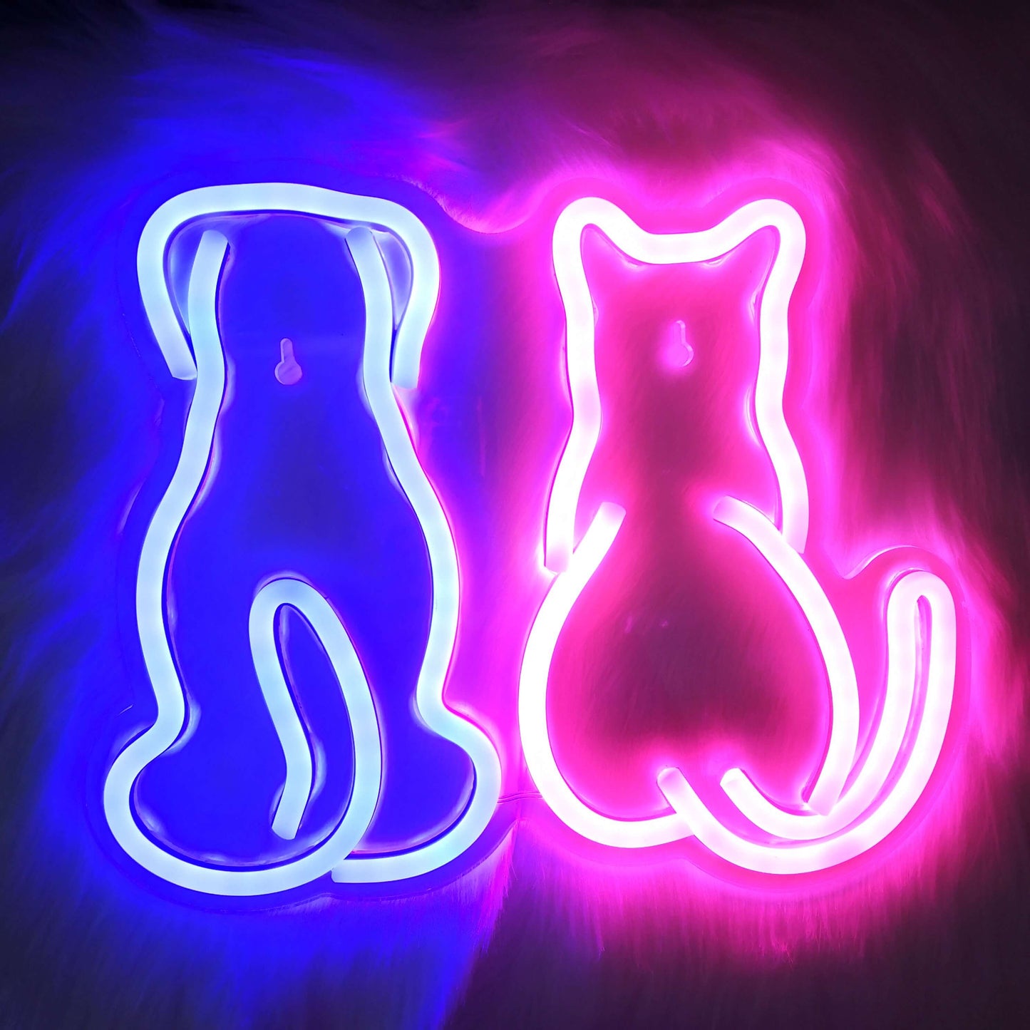 LED Neon Sign Cat Dog Light Sign 11.7’’ Kitten Puppy Couple LED Sign USB Neon Signs for Bedroom Wall Décor Pet Lover Gift, Decorative Night Light Gift for Wedding, Birthday Party, Pet House Decor