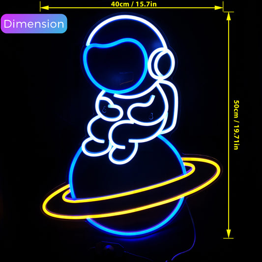 Astronaut Sitting on Planet LED Neon Sign Big Neon Light Sign 19.7’’ Neon Wall Light for Bedroom, Game Room Decorative Big Astronaut Sign Light Space Man Gift for Kids (Astronaut 12V - Super Bright)