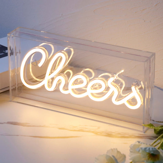 Cheers Sign Neon Signs USB LED Sign Desk Lightbox Cheers Neon Bar Sign 3D Wall Neon Light up Sign for Party Wall Décor Party Light Accessories (Warm White)