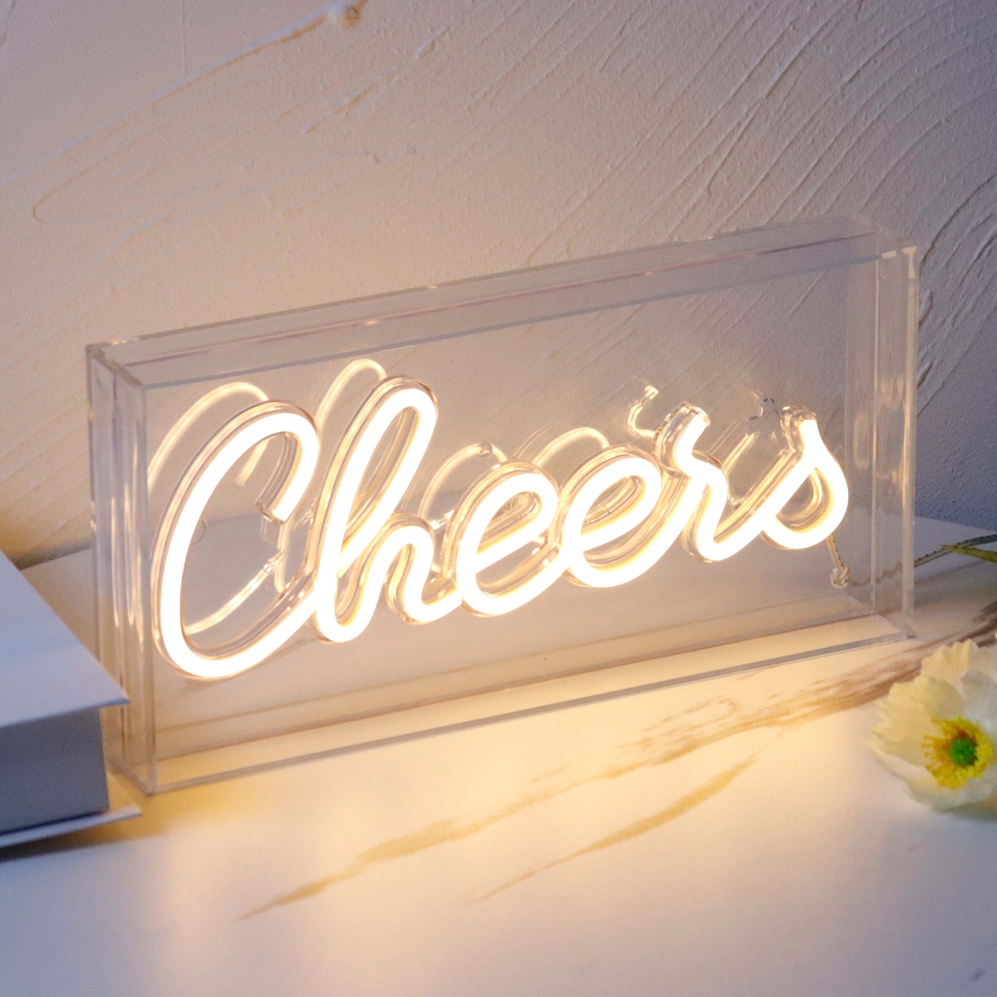 Cheers Sign Neon Signs USB LED Sign Desk Lightbox Cheers Neon Bar Sign 3D Wall Neon Light up Sign for Party Wall Décor Party Light Accessories (Warm White)