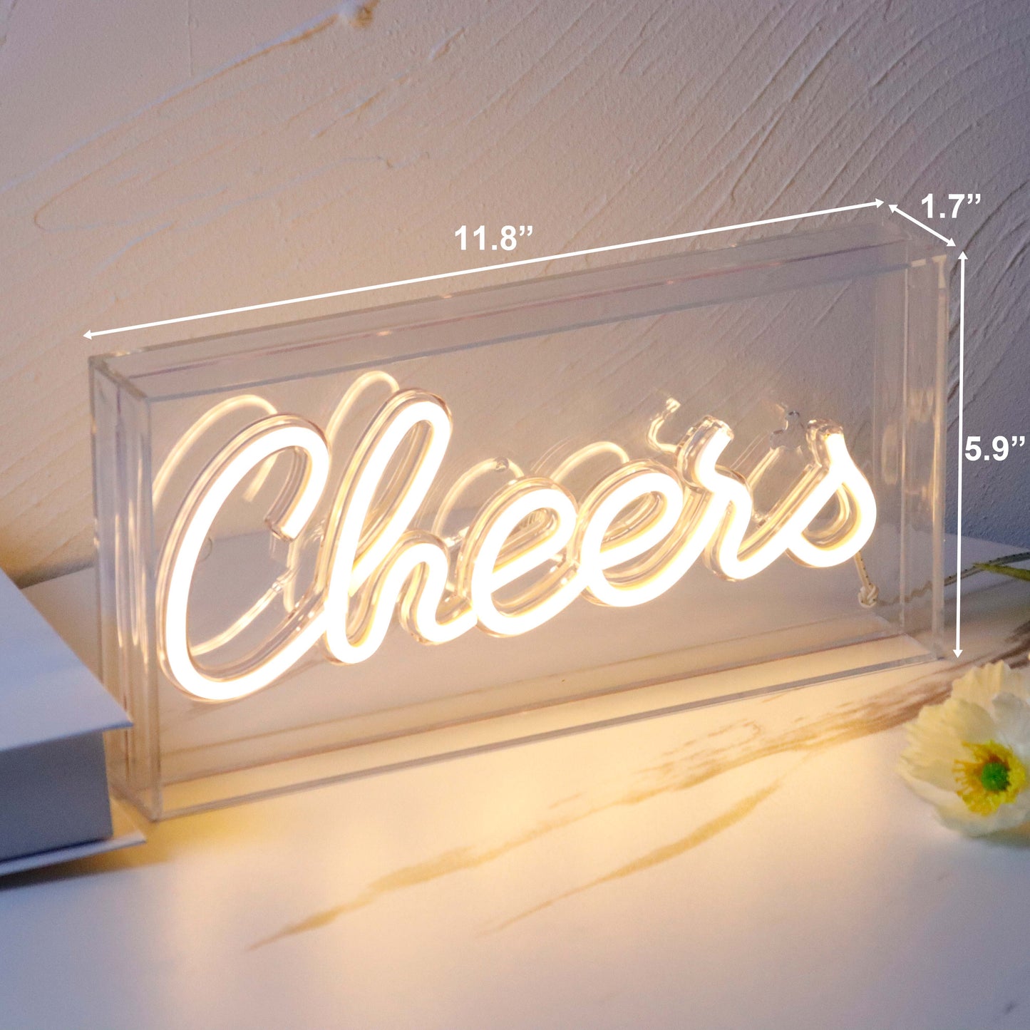 Cheers Sign Neon Signs USB LED Sign Desk Lightbox Cheers Neon Bar Sign 3D Wall Neon Light up Sign for Party Wall Décor Party Light Accessories (Warm White)